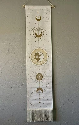 Moon and stars tapestry Gold & Beige, 4’1/2”L x 1’ W - Image 1 of 4