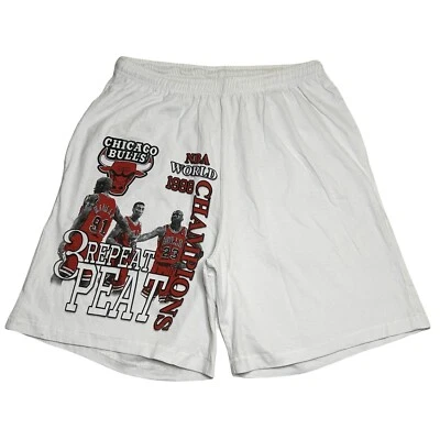 Vintage 90s Chicago Bulls 3 Peat Sweat Shorts NBA Champions Jordan Pippen Rodman - Image 1 of 4
