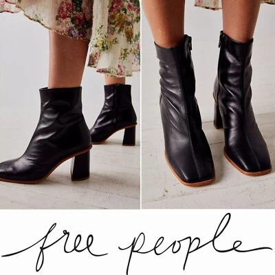BOTINES FREE PEOPLE Sienna Puntera Cuadrada Talla 40 9.5 10 Cuero Negro NUEVOS $198 Foto 1 de 4
