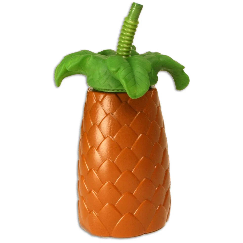 Taza de fiesta Luau de plástico con forma de palmera con pajita amscan, marrón verde, 22 oz. Foto 1 de 1