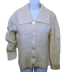 Vintage 50s Hewlett Mills Italian Vogue Cardigan Sweater -M(8) Wool Mohair Beige - Picture 1 of 10