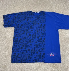 Vintage 90s Reebok Pump T-Shirt Size XL Single Stitch, AOP Blue Basketball - Picture 1 of 8