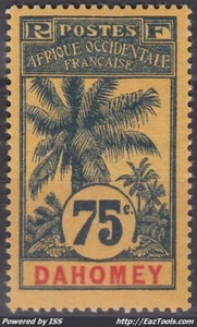 DAHOMEY PALMIER 75c BLEU S JAUNE N° 29 NEUF * GOMME AVEC CHARNIERE - TRES FRAIS - Picture 1 of 2