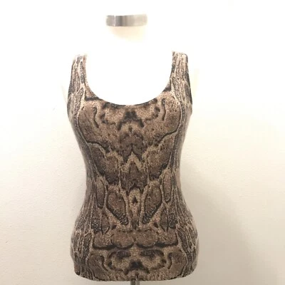 Suéter sin mangas pequeño con estampado de leopardo 100 % cachemir de Neiman Marcus para mujer Foto 1 de 4