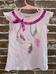BABYGAP BABY GAP TODDLER GIRLS 4 4T PURPLE FEATHER TANK TEE FLUTTER T TOP SEQUIN - Picture 1 of 2
