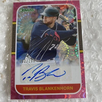 2021 DONRUSS TRAVIS BLANKENHORN AUTO PINK FIREWORKS /199 MINNESOTA TWINS - Image 1 of 3