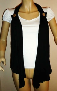 LADIES BLACK/WHITE LILI BUTTON DETAIL WATERFALL TOP SIZE 8 - Picture 1 of 1