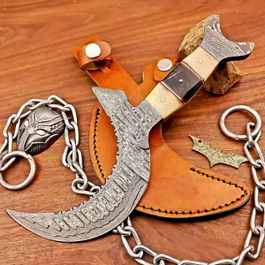 Handmade Crescent Half-Moon Ritual Knife, Unique Curved Blade, Leather Sheath 07 - Picture 1 of 9
