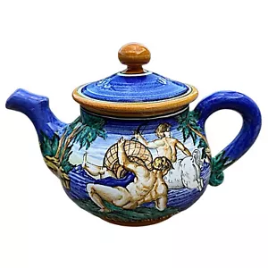 Hand Painted Ceramic Teapot Art Pottery Greek Mythology Motif - Picture 1 of 9