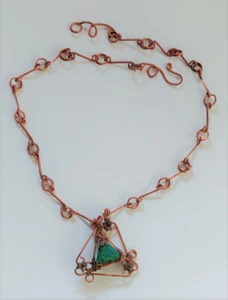 16" Necklace w/Faceted Trillion Cut Gem Chrysocolla Triangular Pendant by JeanE - Picture 1 of 4