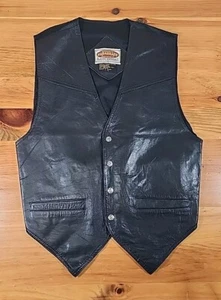 Vintage Paragraff Lederweste Herren L schwarz Satin BackBuckleWestern Weste S1 - Bild 1 von 9