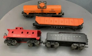 4X Lot Lionel Post-war Freight Cars - Caboose, Tank Car, Flat Car, Tender O0063 - Picture 1 of 12