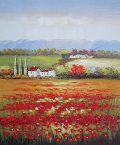 Amapolas toscanas 24x20 y villa paraíso en primavera pintura al óleo impresionismo - Imagen 1 de 1