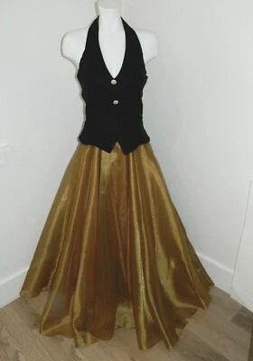 Vtg. Dave & Johnny Bl Halter Gold Skirt Prom Special Occasion Holiday Dress 9-10 - Image 1 of 4