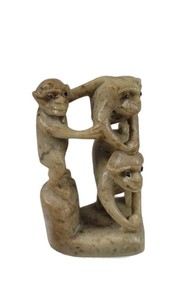 Small Hand Carved Soapstone Monkey Statue Chinese Vintage