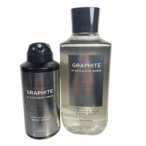 GRAPHITE Bath & Body Works Mens Body Spray 3 in 1 Body Wash Set NEW Gift Set