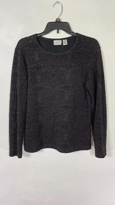 Chicos Womens Blouse Crew Neck Long Sleeve Brown Metallic Look Size 1 - Image 1 of 4