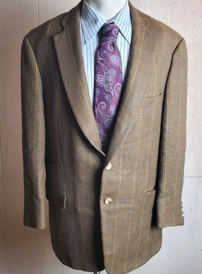 Paul Stuart Edward Tweed Blazer Mens 44 R Brown Wool Houndstooth Surgeon Cuffs - Image 1 of 4