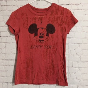 Disney Couture I Love You Mickey Mouse Red Burnout Tshirt *see measurements S/M - Picture 1 of 6