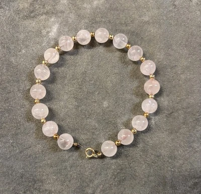 Pulsera Cuarzo Rosa 14K Cuentas con Espaciadores de Color Dorado  Foto 1 de 4