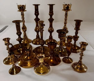 Vtg Brass Candle Stick Holders Party Weddings Christmas  MGM Patina Heavy - Picture 1 of 11