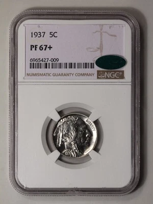 Buffalo Nickel 1937 tipo 2 5C NGC PR67+ (CAC) Foto 1 de 4