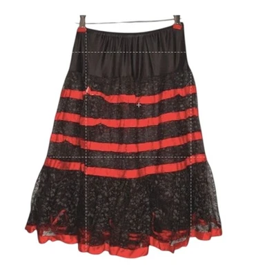 Cinta roja vintage años 50 talla pequeña lata de encaje negro crinolina media deslizamiento para mujer Foto 1 de 4