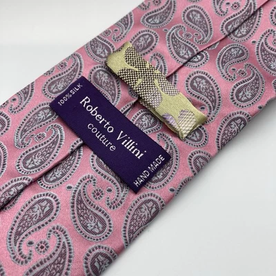 Corbata para Hombre Moda Roberto Villini Alta Costura Seda Rosa Paisley Foto 1 de 4