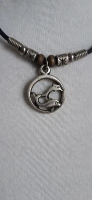 Dolphin Necklace On Leather Look Chain - Image 1 of 4