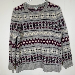 L.L. Bean 100% Lambswool Chunky Knit Fair Isle Scandinavian Crew Neck Sweater MP - Picture 1 of 6