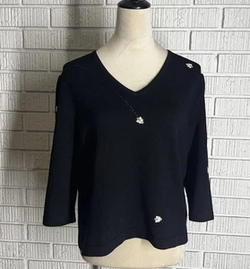 Suéter negro manga 3/4 St. John Bumblebee para mujer talla mediana perfecto - Imagen 1 de 14