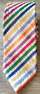 Bullock & Jones Krawatte Seersucker diagonal lebendig bunte Streifen Seidenkrawatte - Bild 1 von 9