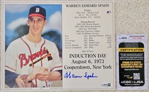 Warren Spahn Signed HOF Induction Day Photo, JSA, Braves, Autograph, MINT - Picture 1 of 1