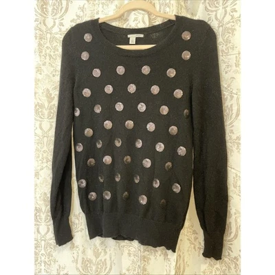 HALOGEN Nordstrom Cashmere-Wool Blend Sweater Black Polka Dot Sequin Size M - Image 1 of 4