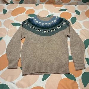 VINTAGE Orvis Fair Isle Kuh Pullover Erwachsene 36 Small hellbraun Shetland Wolle Bauernhof Wolken - Bild 1 von 10