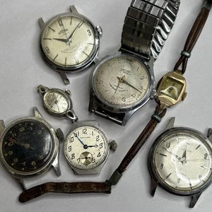 Broken Vintage Mechanical Watch Lot - Waltham Crosby Bulova Garon Wade Parts - Picture 1 of 6