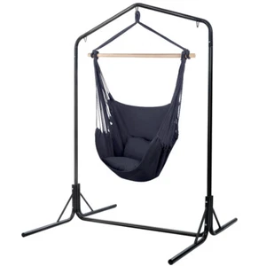 Gardeon Hammock Chair with Stand Cushion Outdoor Hanging Bed Pillow Grey - Picture 1 of 7