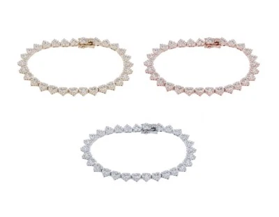 Brazalete Tenis Baguette 3 1/2 CT Diamante Real En Forma de Corazón Eslabón Oro 14K 7.25" Foto 1 de 4