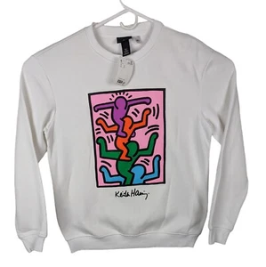 H&M x Keith Haring Art Graphic White Sweatshirt Men's S (New w/tags but Stained) - Picture 1 of 11