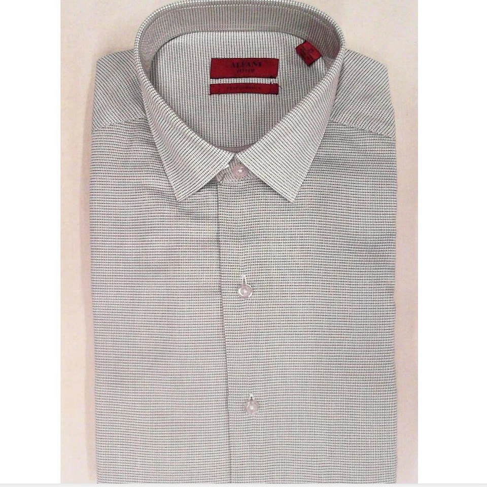 Camisa de vestir Alfani Performance para hombre M 15 32/33 gris azul a cuadros ajustada Foto 1 de 1
