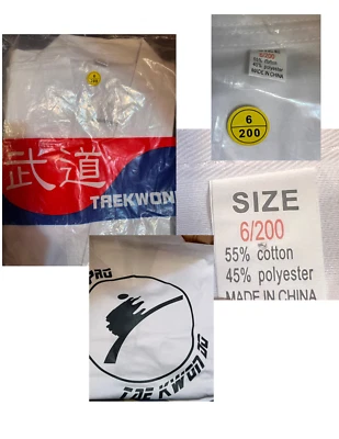 Taekwondo White Uniform Gi Outfit Top and Pants 6/200 New in Package XXL - Image 1 of 4