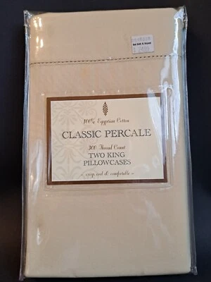 Bed Bath Beyond 100% Egyptian Cotton Classic Percale KING Pillow Cases Beige 300 - Image 1 of 4
