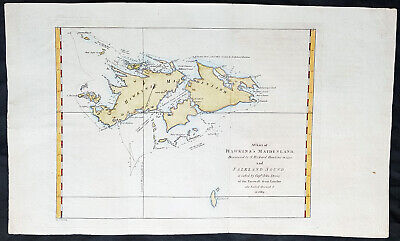 1773 Commodore John Byron Antique Map The Falkland Islands South America, 1st Ed • 339.62$