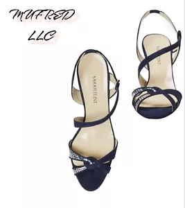 SARAH FLINT FAYE NAVY BLUE SUEDE AND SNAKESKIN SANDALS EU Size 42/US Size 11.5 - Picture 1 of 11