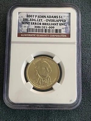 2007 P John Adams Double Edge Letter Overlapped Brillant Unc. NGC Mint Error - Image 1 of 4