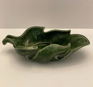 Vintage IMPERIAL Ceramic Leaf Planter F24 USA Green Speckled 12.5" x 6" - Picture 1 of 14