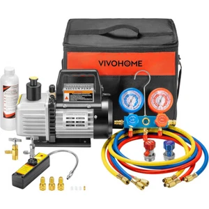 1/3 HP 4CFM Vacuum Pump HVAC Refrigeration AC Manifold Gauge Set Leak Detector - Picture 1 of 7