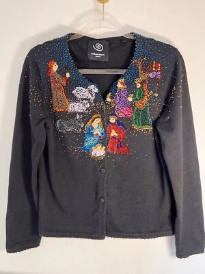 Michael Simon Vtg Christmas Nativity Scene Embellished Cardigan and Tank Set - Image 1 of 4