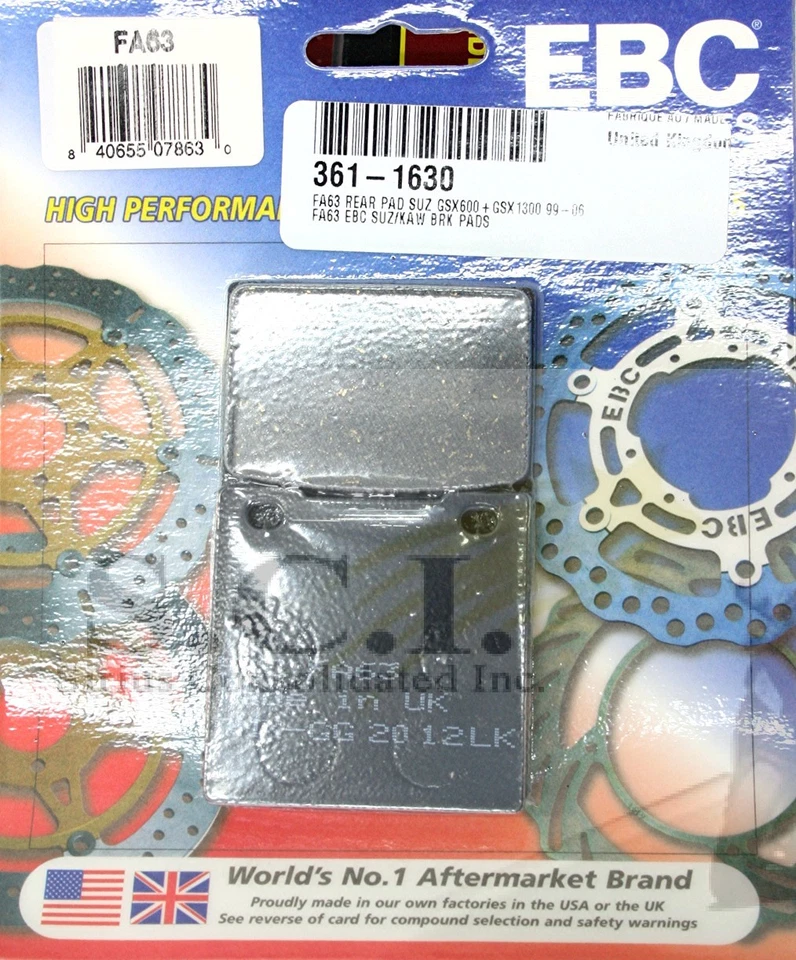 SUZUKI GS500 SV650 GSXR600 GSXR750  EBC FA63 FRONT OR REAR BRAKE PADS - Image 1 of 1