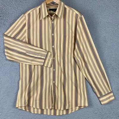 Camisa de vestir Express para hombre talla M a rayas amarilla roja azul manga larga con botones Foto 1 de 4